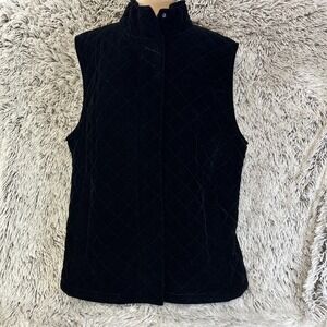GALLERY WOMAN Quilted Velvet Vest Size 1X Longline Zip Lined Pockets Black